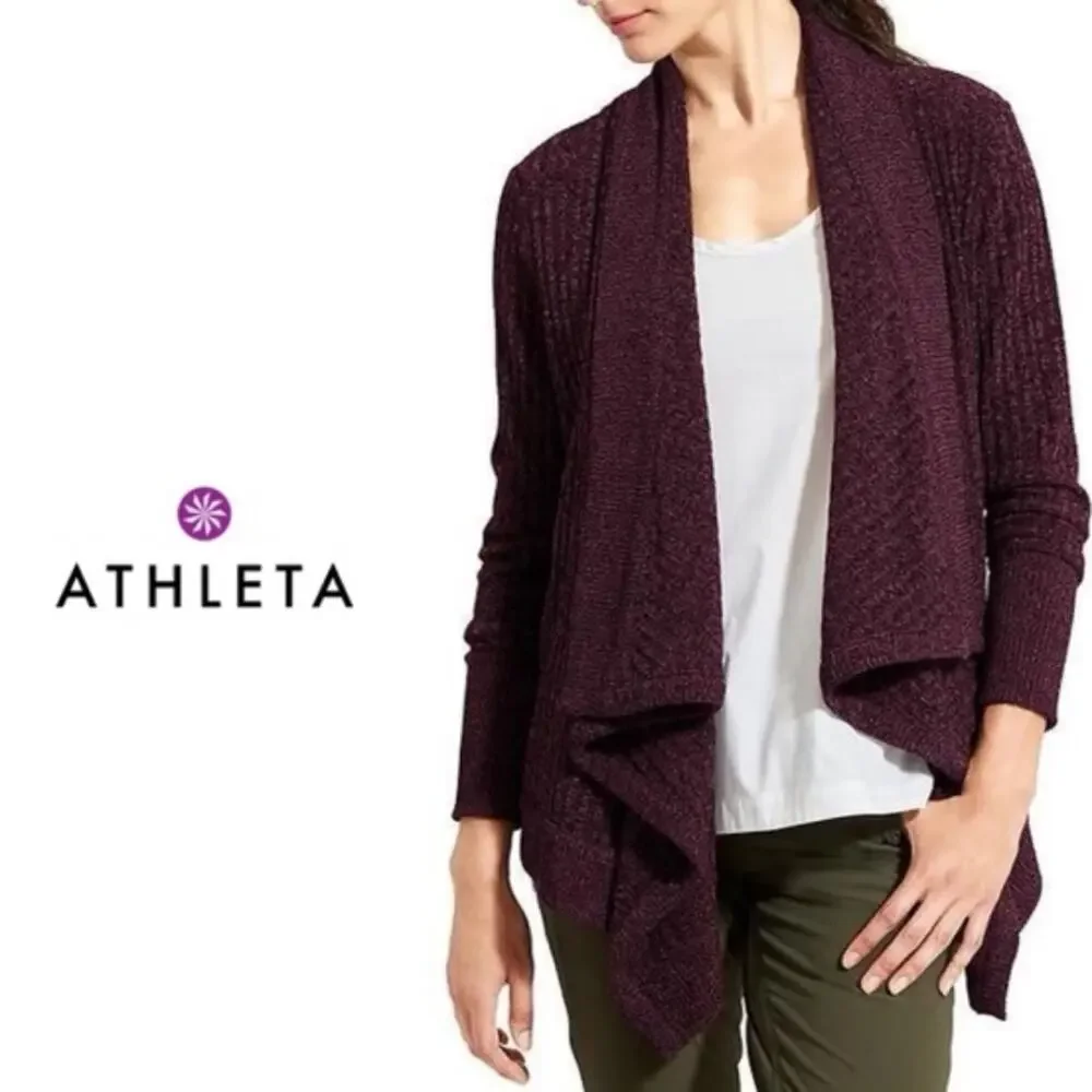 ATHLETA Tiburon Cardigan Sweater Ribbed Sleeve Purple Seasonless Waterfall XXS S